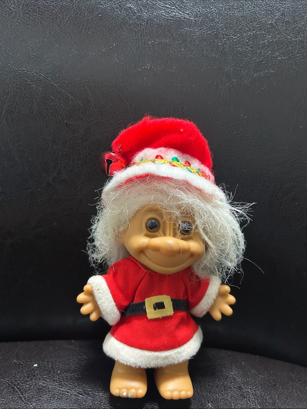 1990  Red Santa Troll Doll with White Hair